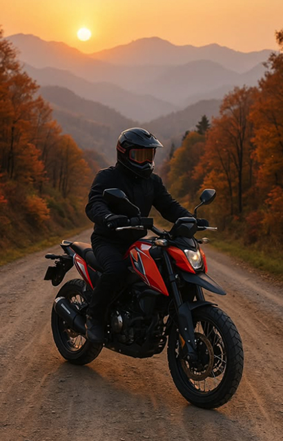 Zontes Moto Tigre Argentina - Moto en camino de tierra durante el otoño