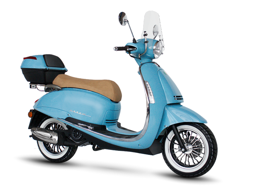 Beta Moto Tigre Argentina – Tempo Luxe vista 3/4 frontal celeste