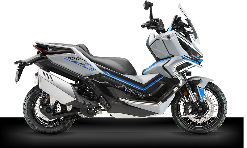 Zontes Moto Tigre Argentina - Scooter G368 en vista lateral con diseño sport adventure gris.