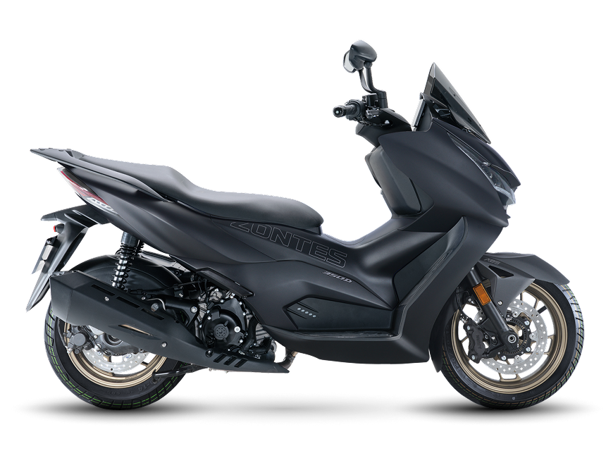 Zontes Moto Tigre Argentina – Scooter 350D negro con detalles dorados.
