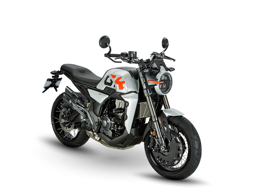 Zontes Moto Tigre Argentina - Moto 350GK gris vista tres cuartos delantera.