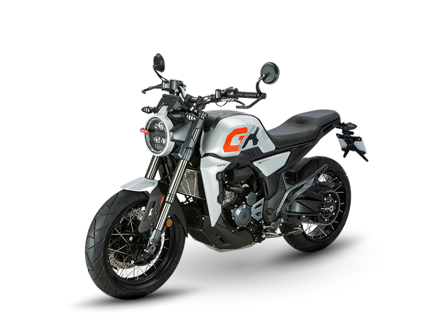 Zontes Moto Tigre Argentina - Moto 350GK gris vista tres cuartos izquierda con estilo retro moderno.