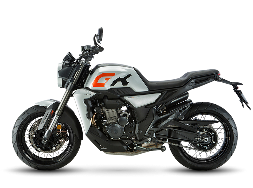 Zontes Moto Tigre Argentina - Moto 350GK gris vista lateral izquierda con tanque robusto.