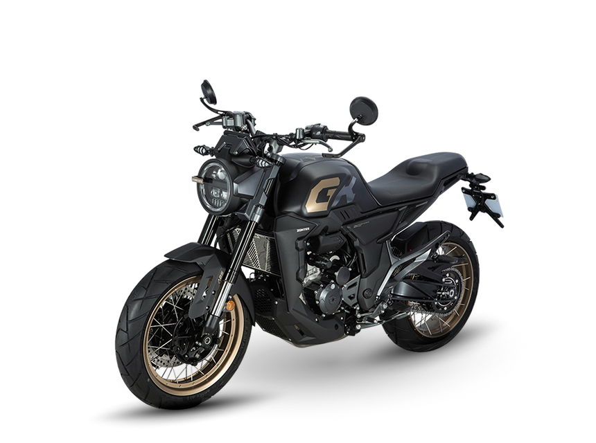 Zontes Moto Tigre Argentina - Moto 350GK negra vista tres cuartos izquierda.
