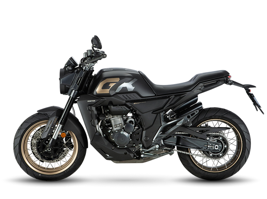 Zontes Moto Tigre Argentina - Moto 350GK negra vista lateral izquierda con tanque robusto.