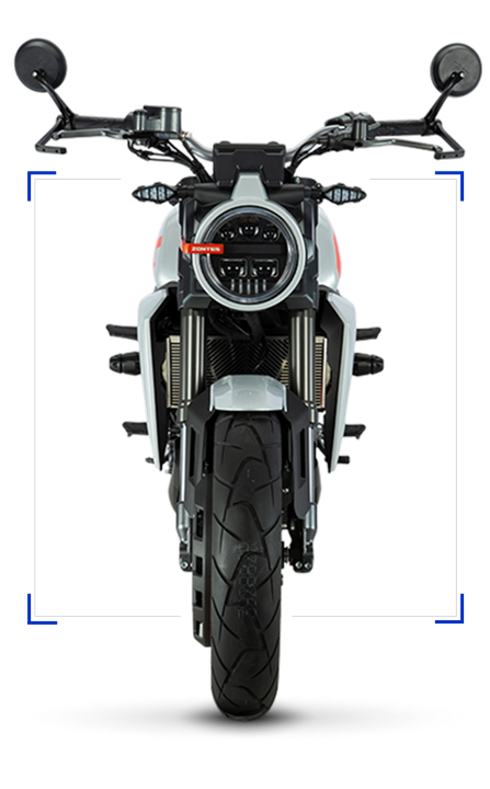 Zontes Moto Tigre Argentina - Moto 350GK vista frontal con faro LED y barras invertidas.
