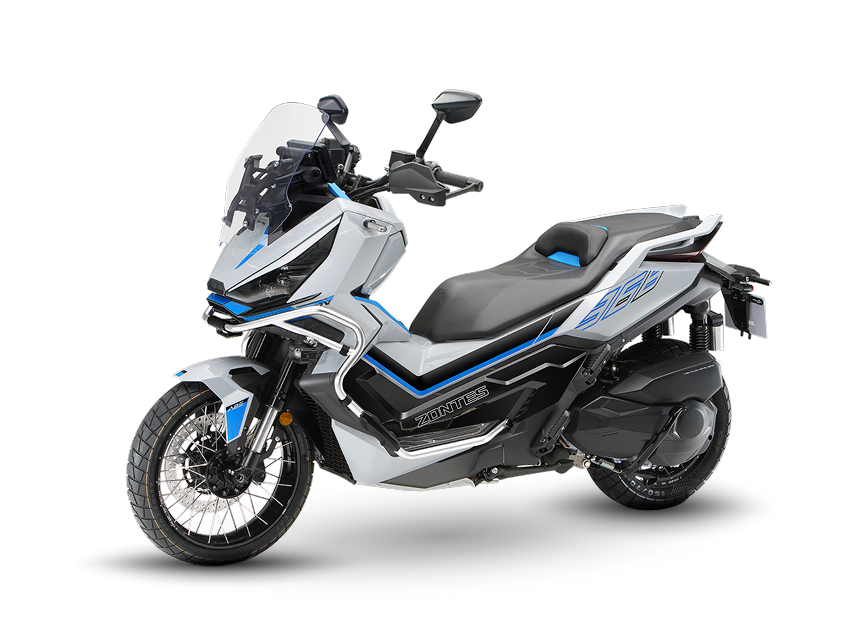 Perspectiva que resalta la altura y la potencia del nuevo 368G Zontes Moto Tigre Argentina – 368G – Vista 3/4 derecha