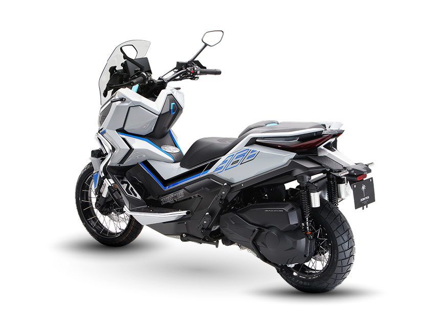 La parte posterior del 368G con ópticas LED y guardabarros doble Zontes Moto Tigre Argentina – 368G – Vista trasera 3/4 izquierda