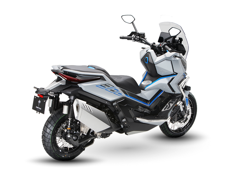 Perspectiva final que resalta el espíritu Adventure del 368G Zontes Moto Tigre Argentina – 368G – Vista trasera 3/4 derecha